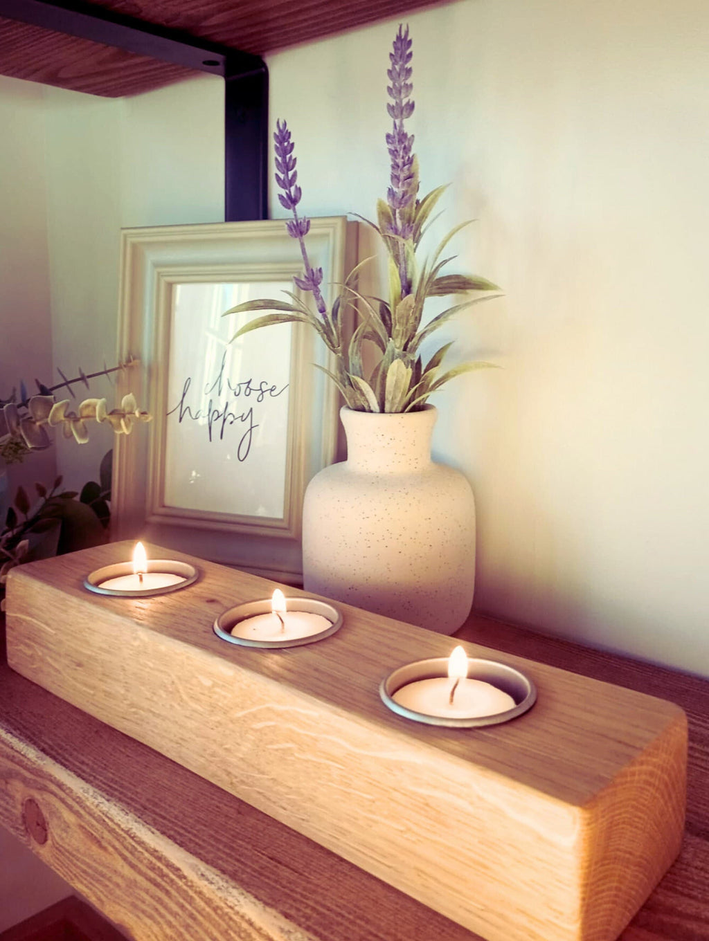 Engraved Oak Tea Light Holder | Personalized Candle Centerpiece | Valentines Day |