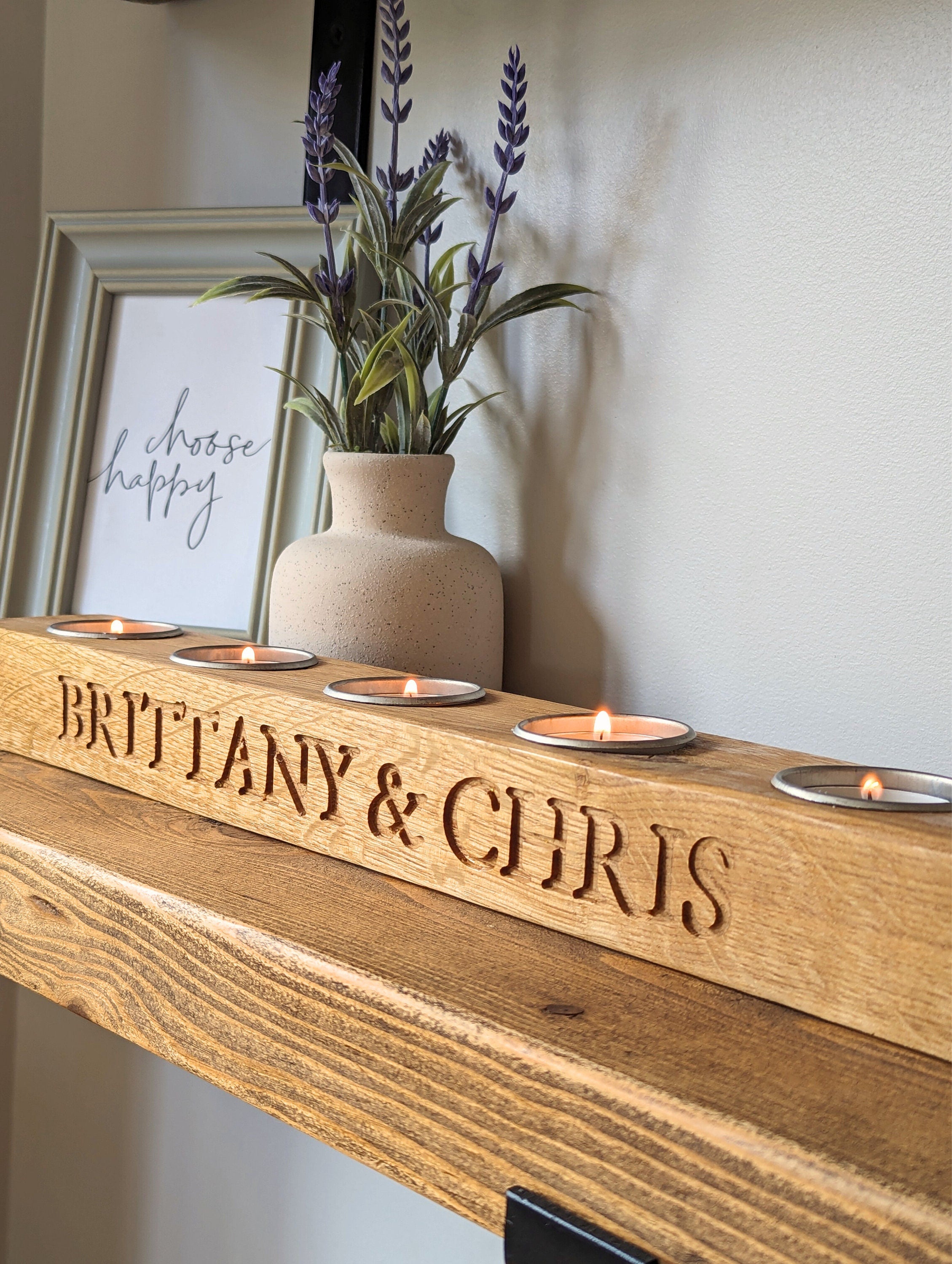 Personalised Engraved Oak Candle Holder | Anniversary Gift