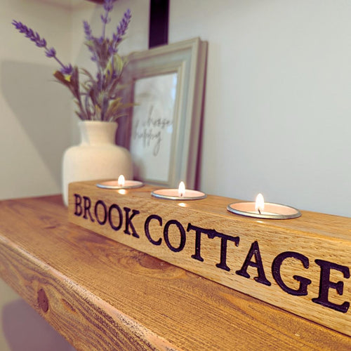 Engraved Oak Tea Light Holder | Personalized Candle Centerpiece | Valentines Day |
