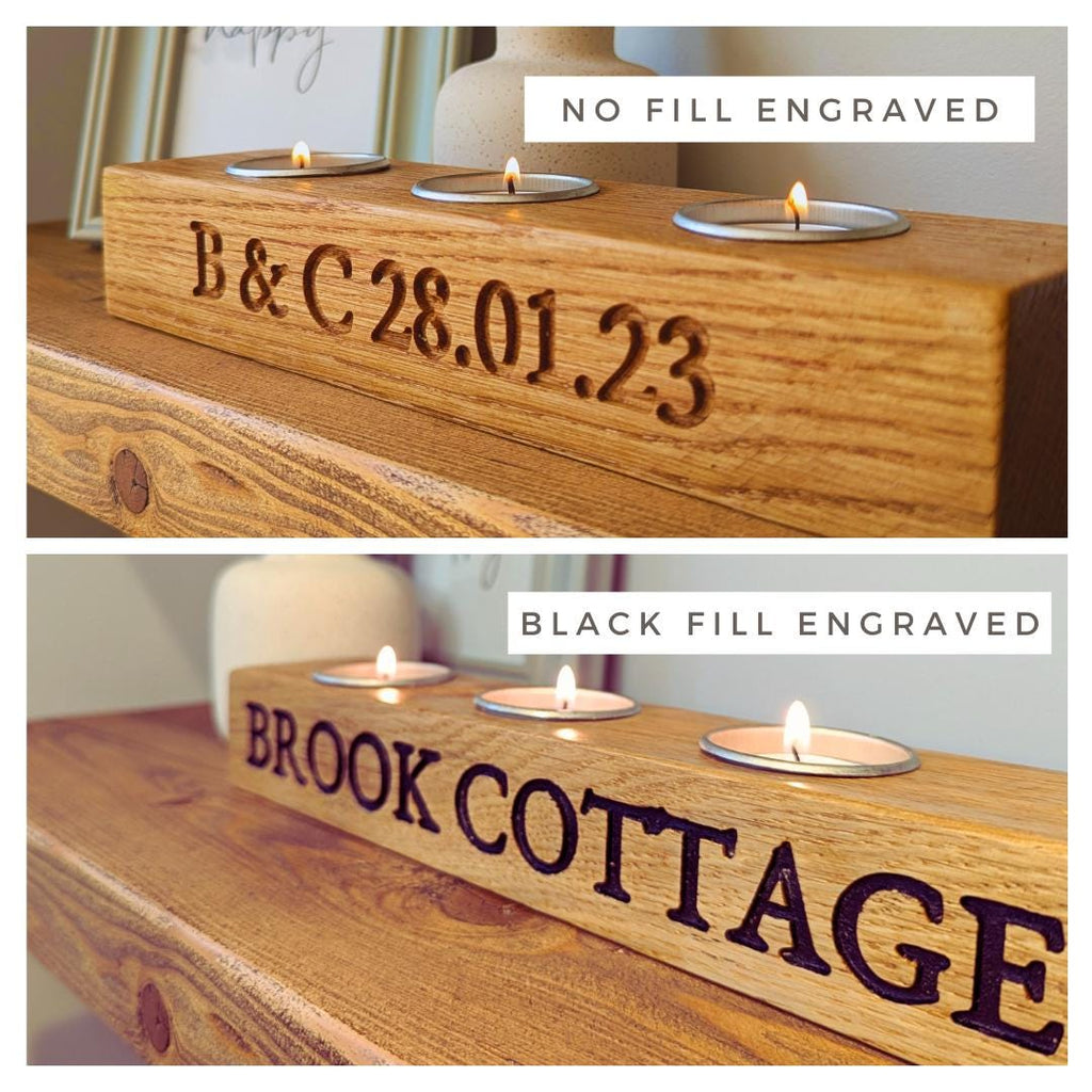 Engraved Oak Tea Light Holder | Personalized Candle Centerpiece | Valentines Day |