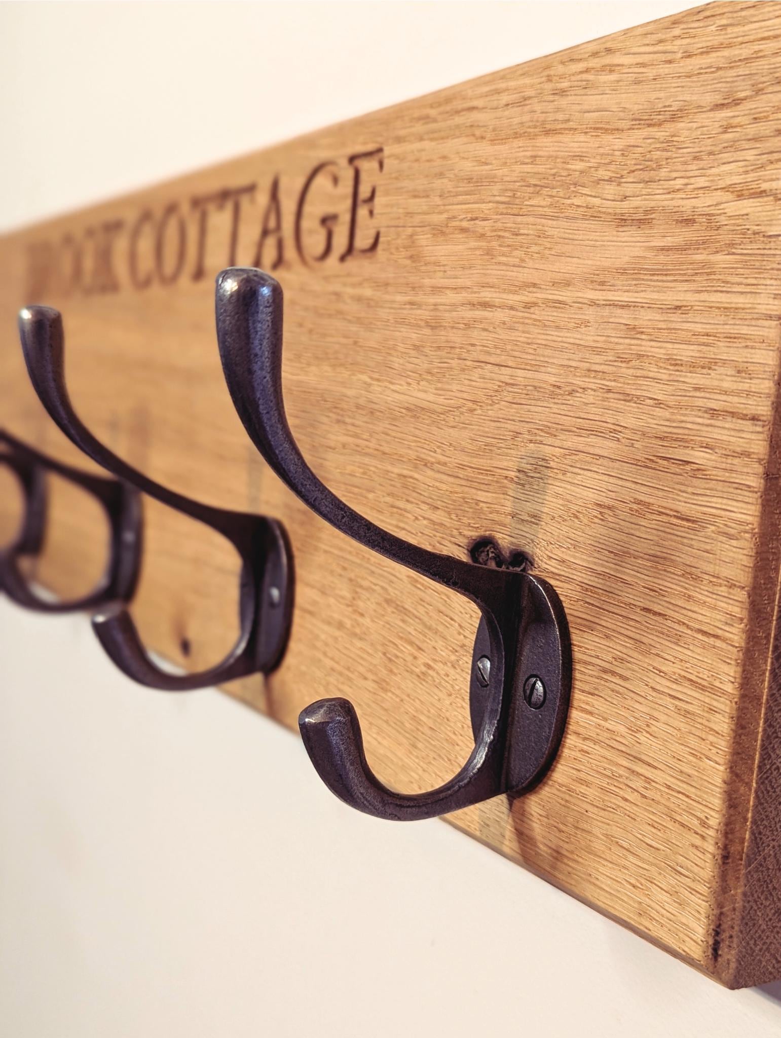 Personalised Solid Oak Coat Rack | Engraved Wooden Hook | New Home