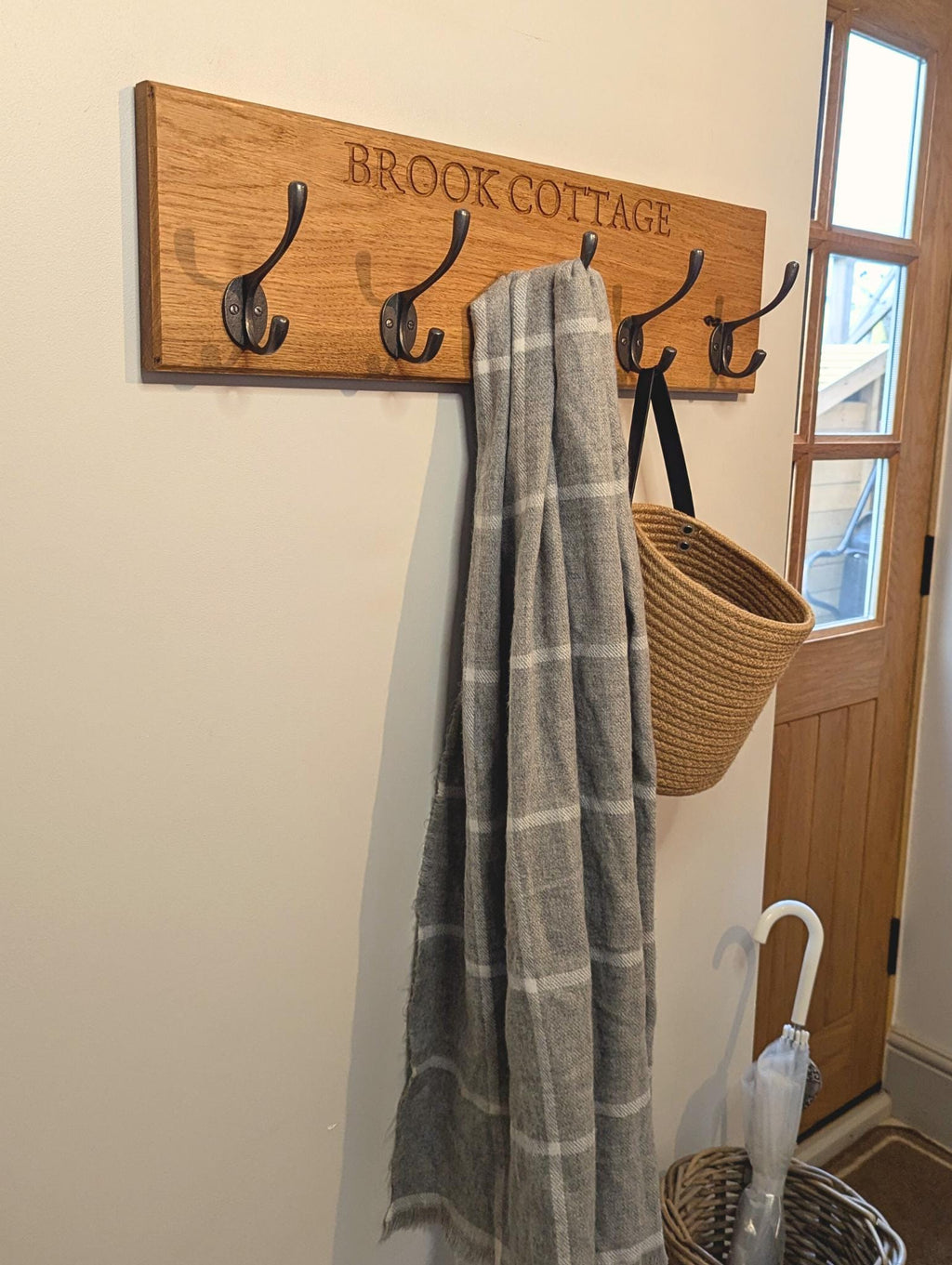 Personalised Solid Oak Coat Rack | Engraved Wooden Hook | New Home