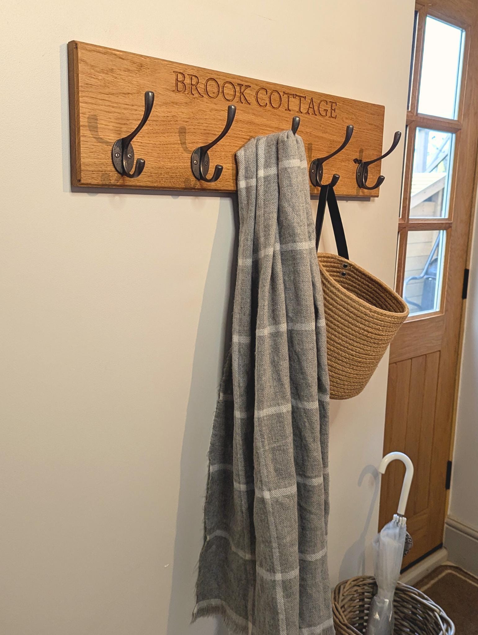 Personalised Solid Oak Coat Rack | Engraved Wooden Hook | New Home
