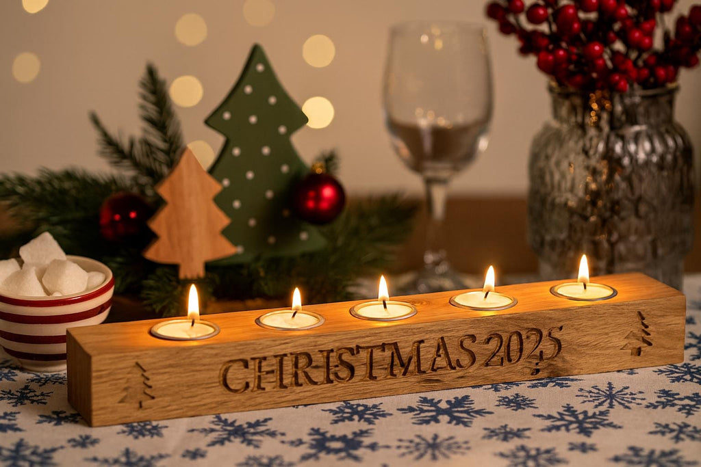 Personalised Engraved Oak Candle Holder | Anniversary Gift