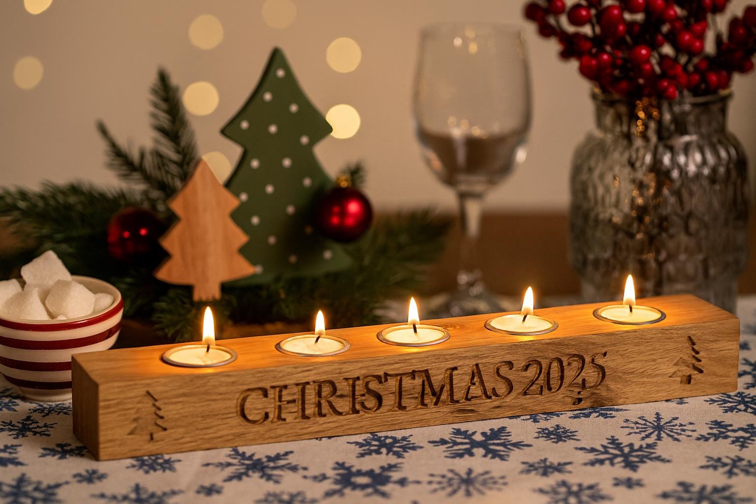 Personalised Engraved Oak Candle Holder | Anniversary Gift