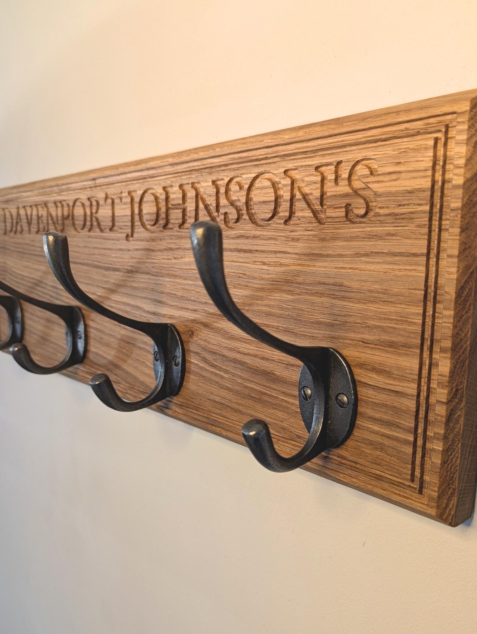 Personalised Solid Oak Coat Rack | Engraved Wooden Hook | New Home