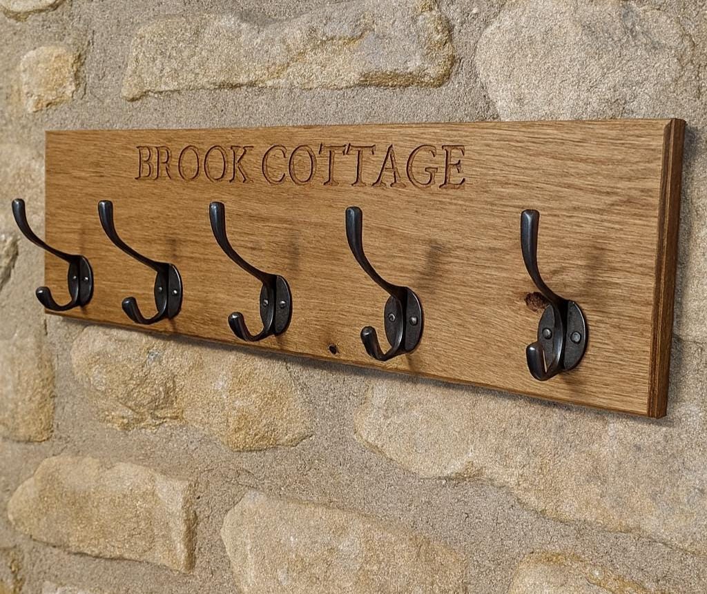 Personalised Solid Oak Coat Rack | Engraved Wooden Hook | New Home