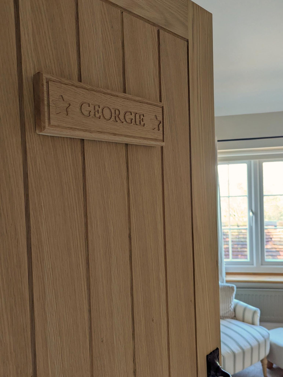 Personalised  Wooden Door Sign | Engraved Name Plaque | Solid Oak