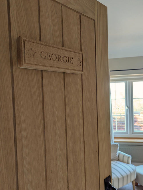 Personalised  Wooden Door Sign | Engraved Name Plaque | Solid Oak