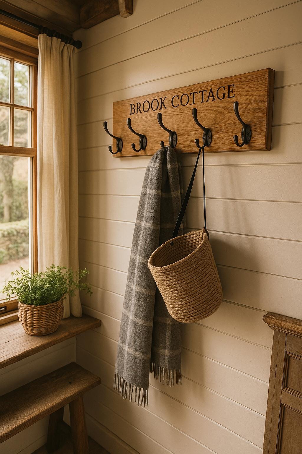 Personalised Solid Oak Coat Rack | Engraved Wooden Hook | New Home