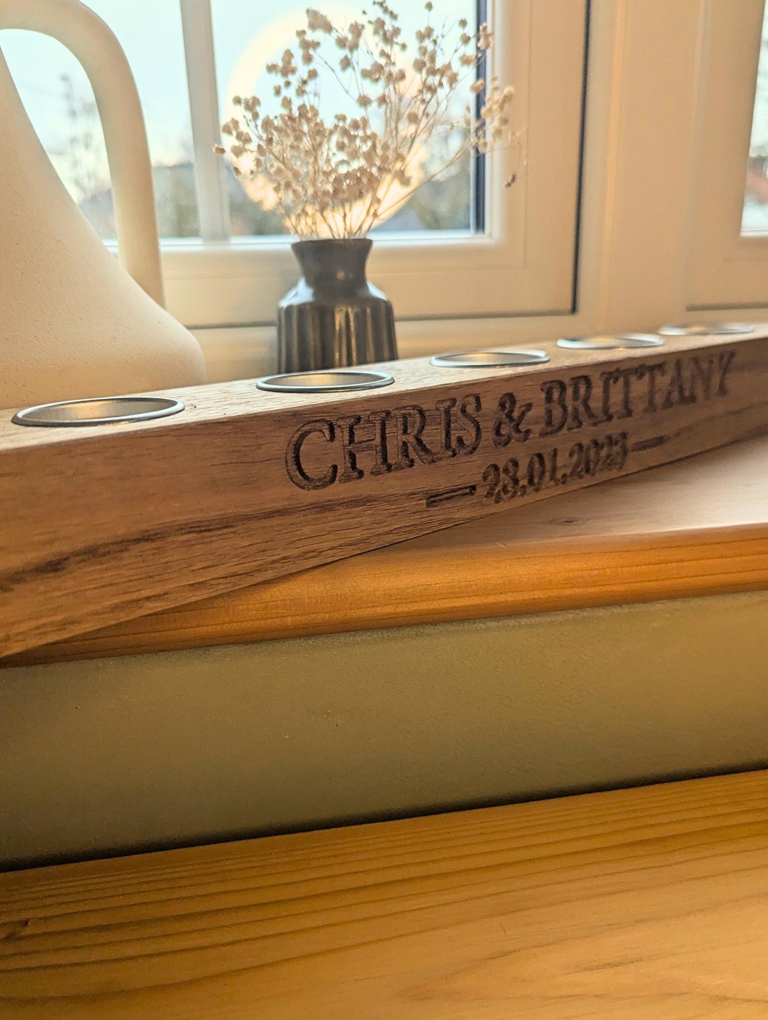 Personalised Engraved Oak Candle Holder | Anniversary Gift, New Home Decor