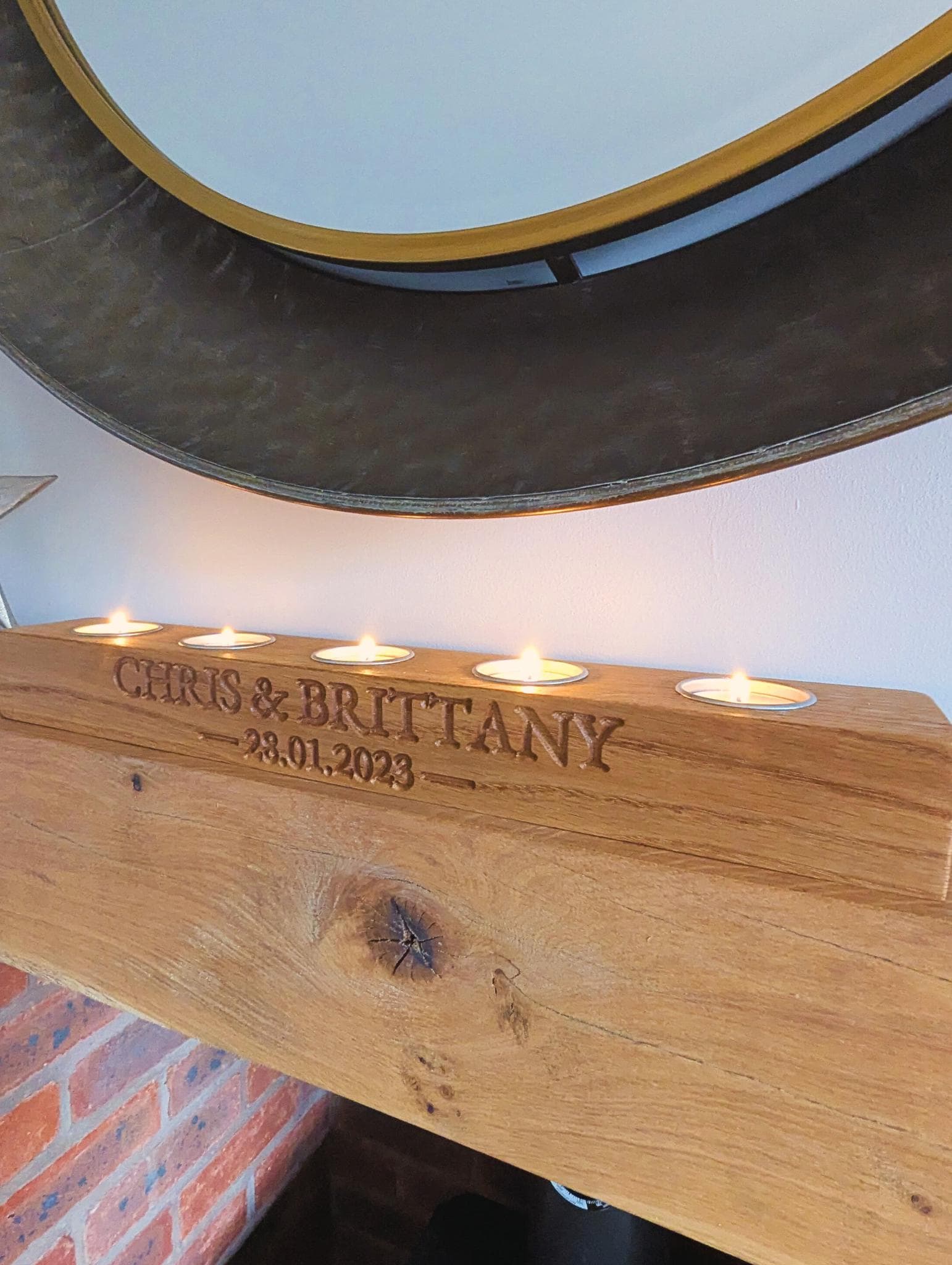 Personalised Engraved Oak Candle Holder | Anniversary Gift, New Home Decor