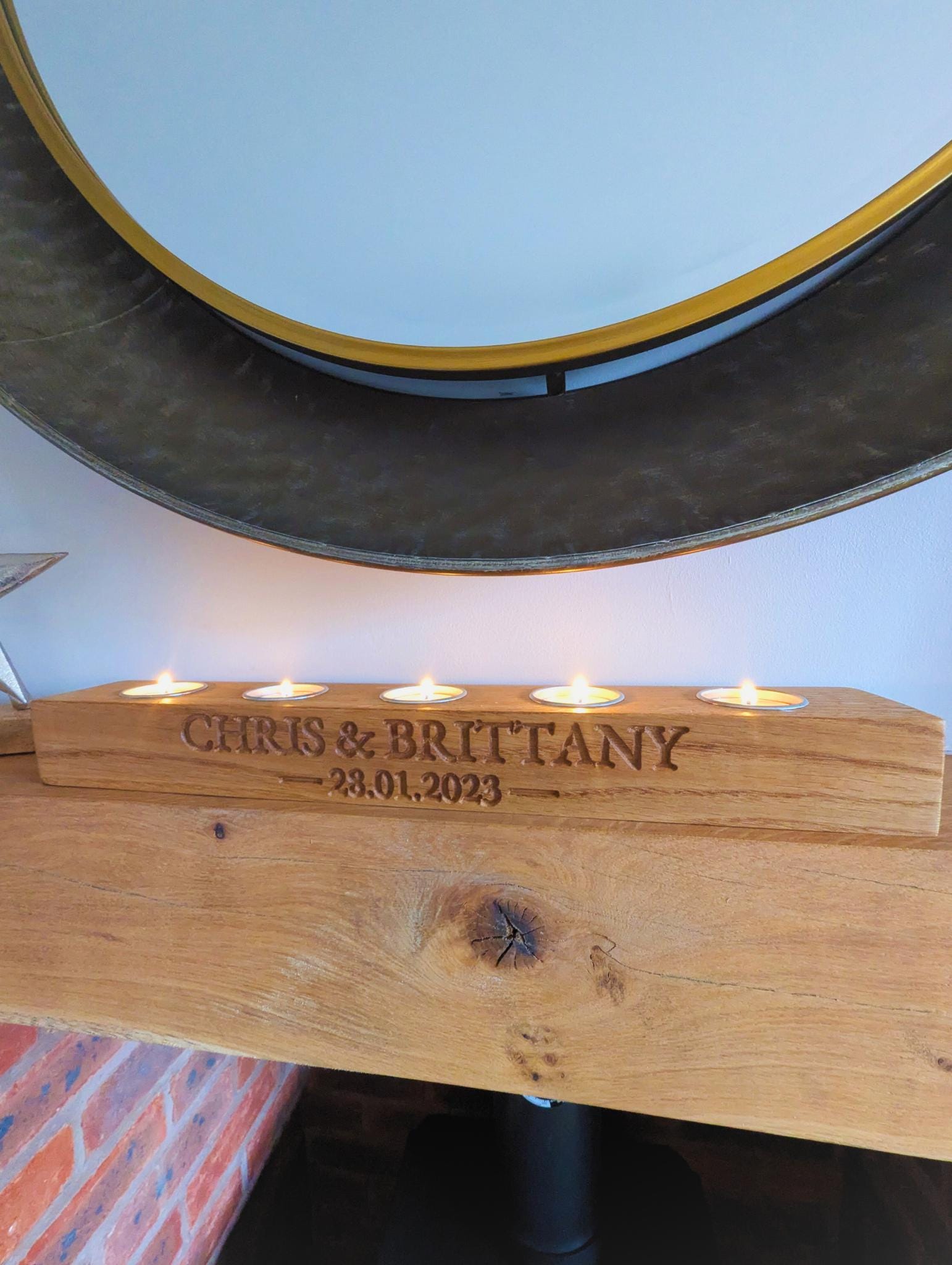 Personalised Engraved Oak Candle Holder | Anniversary Gift, New Home Decor