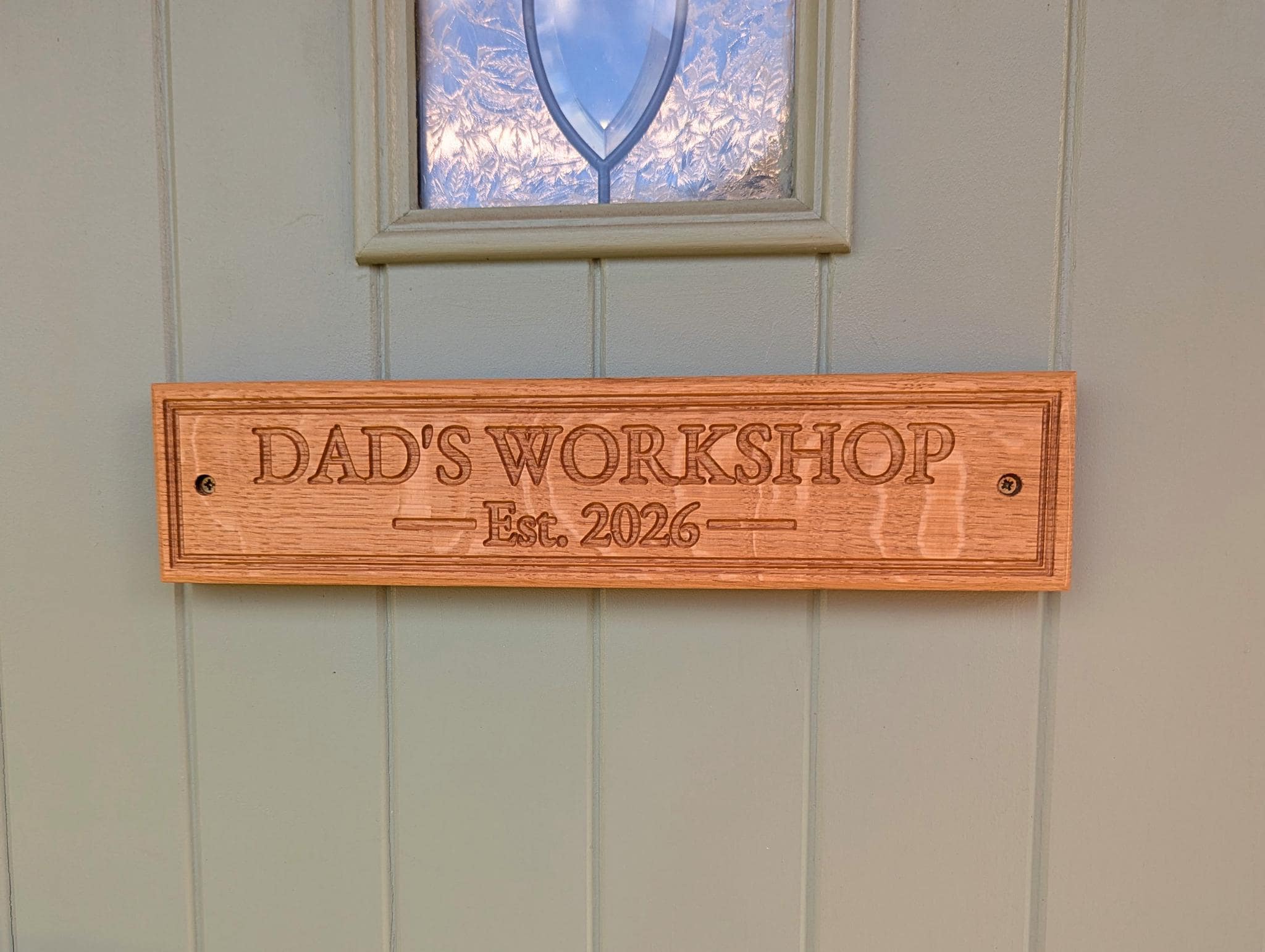 Custom Wood Sign – Fathers Day Gift, Personalised, Gate, Workshop, Outdoor Sign, Plaque - x2 Lines of Text