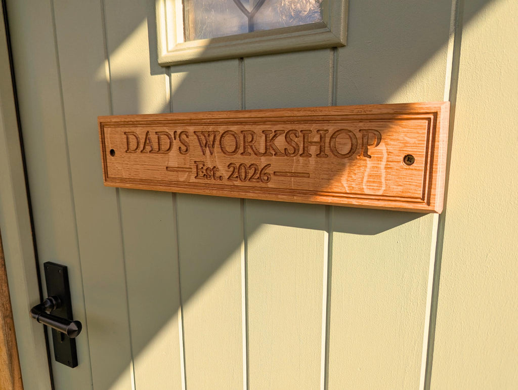 Custom Wood Sign – Fathers Day Gift, Personalised, Gate, Workshop, Outdoor Sign, Plaque - x2 Lines of Text