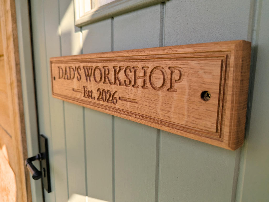 Custom Wood Sign – Fathers Day Gift, Personalised, Gate, Workshop, Outdoor Sign, Plaque - x2 Lines of Text